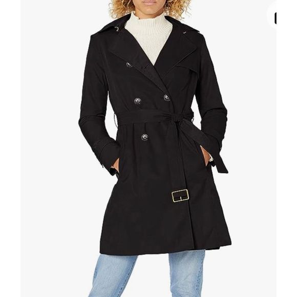 Cole Haan Women's Classic Belted Trench Black/ Gray Coat Size Medium, MSRP $225 - Picture 1 of 6